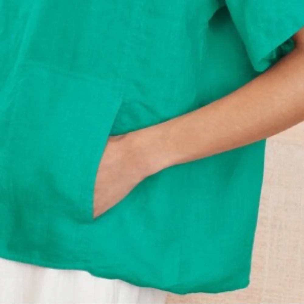 Eileen Fisher Delave Linen Top Large Green Boxy Relaxed Lagenlook Minimalist - Picture 4 of 12